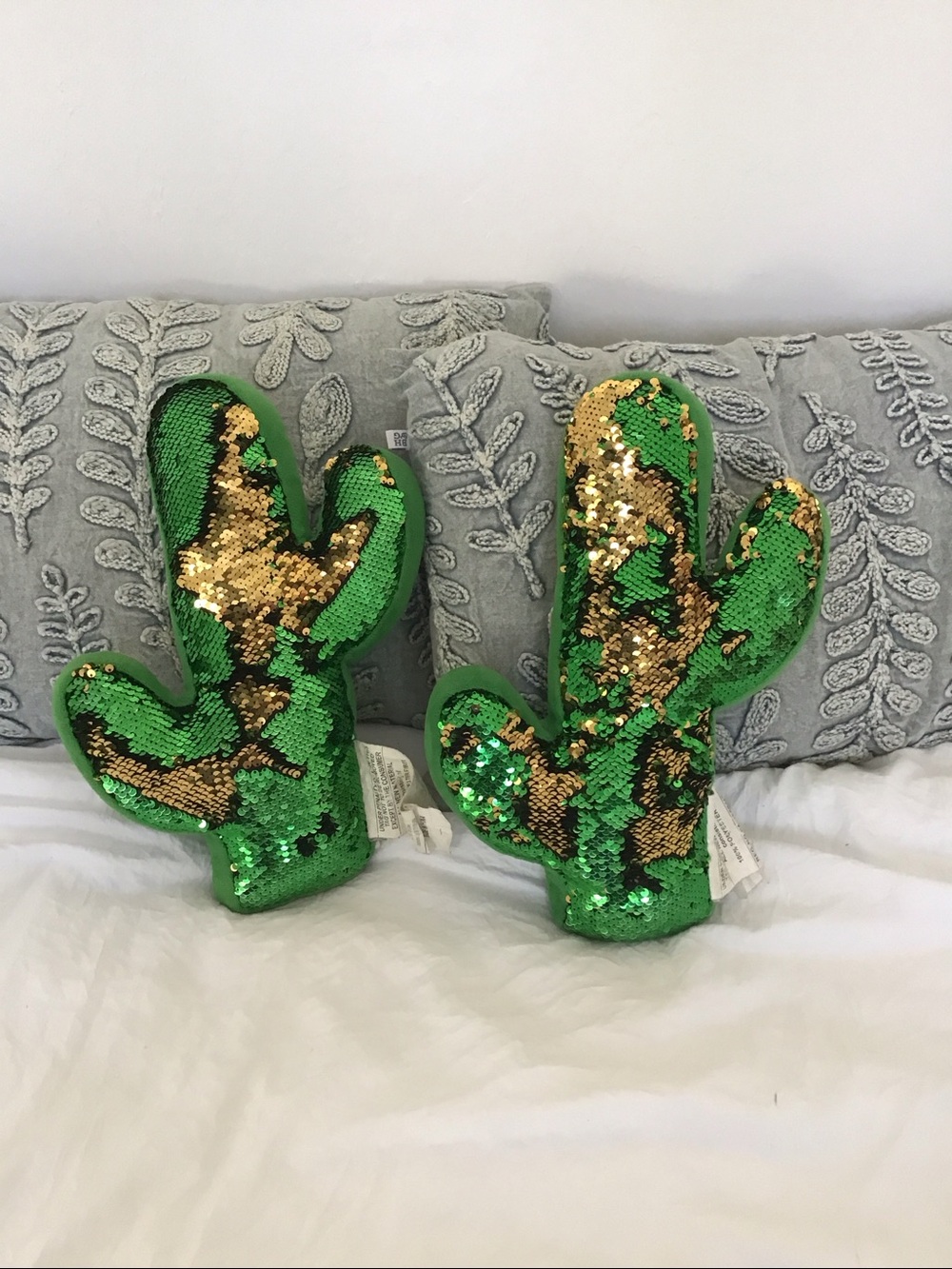 Green & Gold Sequin Cacti Pillows